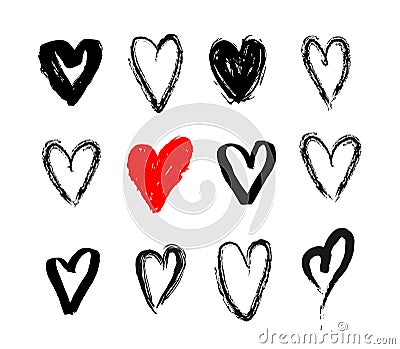 Set of nine hand drawn heart. Handdrawn rough marker hearts isolated on white background. Vector illustration for your Vector Illustration