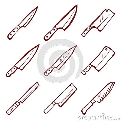 Set of nine kitchen knives vector Vector Illustration