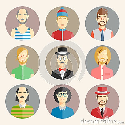 Set of nine male avatars Vector Illustration