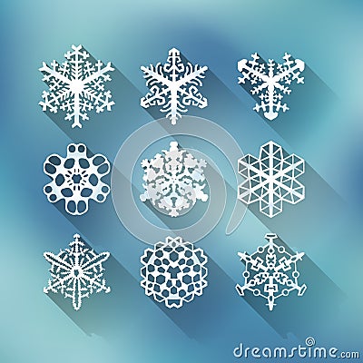 Set of nine modern snowflakes Vector Illustration