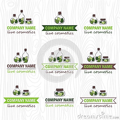 set of nine natural cosmetics company logos Stock Photo