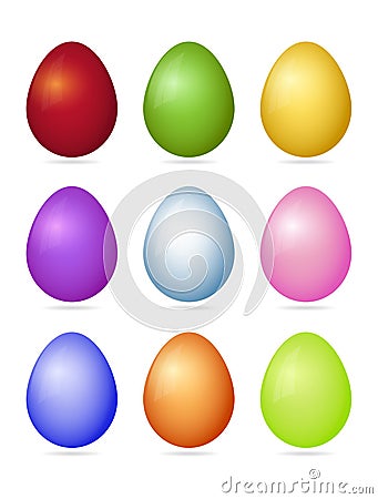 Set of nine photorealistic colorful Easter eggs with shad Stock Photo