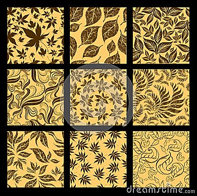 Set of nine Seamless autumn patterns. Thanksg Vector Illustration