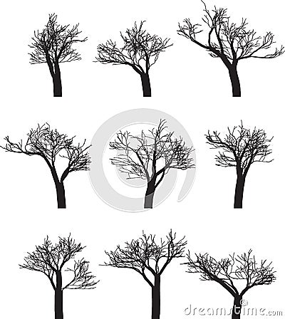 Set of nine silhouettes of trees Vector Illustration