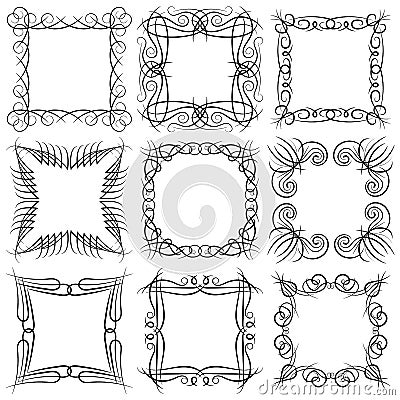 Set of nine square black monogram element Vector Illustration