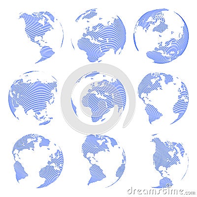 Set of nine Vector abstract globe isolated on white background Vector Illustration