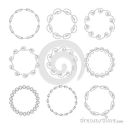 Set of nine very simple, but stylish round frames with full editable stroke width and fill color Stock Photo