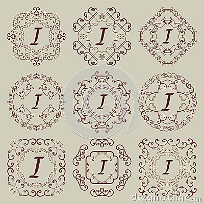 Set of nine vintage monograms. Vector Illustration