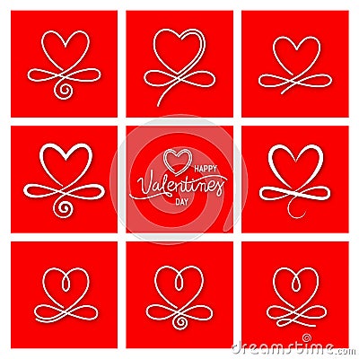 Set of nine vintage Vector Hearts Vector Illustration