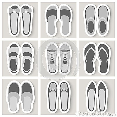 Set of nine woman shoes icons Vector Illustration