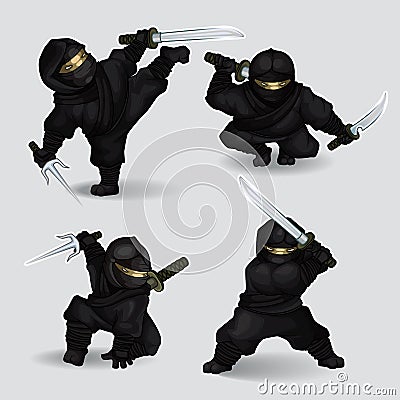 Set of ninja assassins Vector Illustration