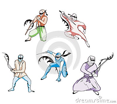 Set of ninjas Vector Illustration