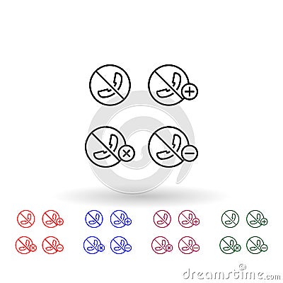 Set of no call tube multi color icon. Simple thin line, outline vector of phone icons for ui and ux, website or mobile application Stock Photo