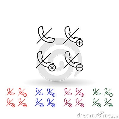 Set of no call tube multi color icon. Simple thin line, outline vector of phone icons for ui and ux, website or mobile application Stock Photo
