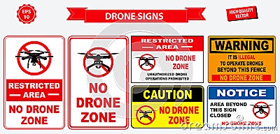 Set of no drone zone sign Vector Illustration