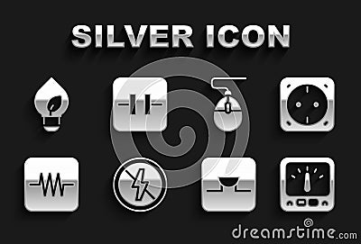Set No lightning, Electrical outlet, Ampere meter, multimeter, Buzzer electronic circuit, Resistor, Computer mouse Stock Photo