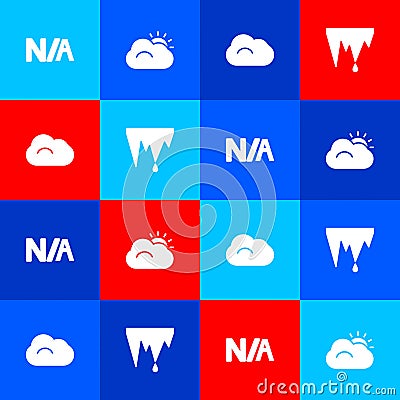 Set Not applicable, Sun and cloud, Cloud and Icicle icon. Vector Vector Illustration