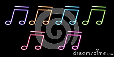 set notes, sounds music glowing desktop icon, neon sticker, neon notes, sounds music figure, glowing figure, neon Cartoon Illustration