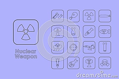 Set of nuclear weapon simple icons Vector Illustration