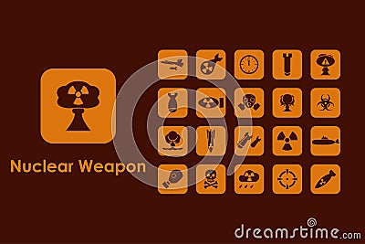 Set of nuclear weapon simple icons Vector Illustration