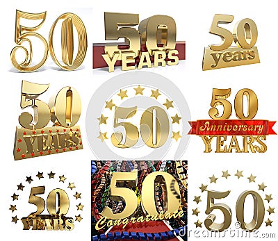 Set of number fifty years 50 years celebration design. Cartoon Illustration