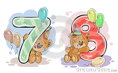 set of numbers with a fun teddy bear Stock Photo