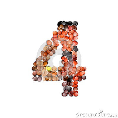 set of numbers made of multicolored granules, 3d rendering, four Stock Photo