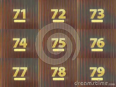 Set of numbers from seventy-one to seventy-nine Cartoon Illustration