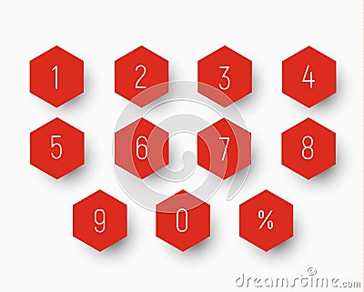 Set of numbers from 0 to 9 on button in the shape of a hexagon Vector Illustration