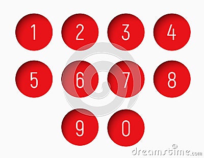 Set of numbers from 0 to 9 with a round red shape Vector Illustration