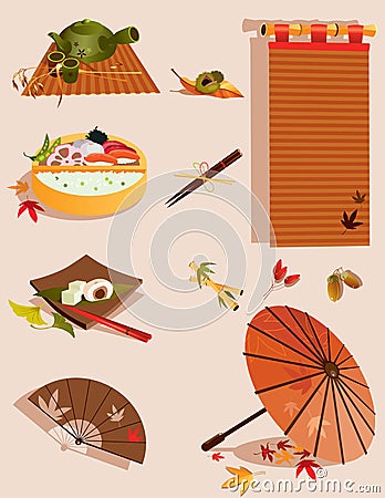 Set of objects related to Japanese culture Vector Illustration