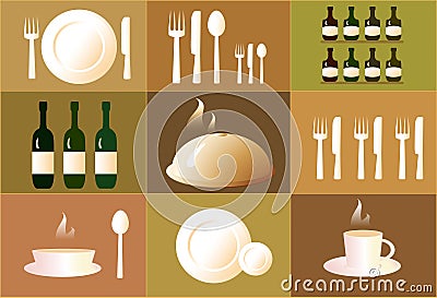 Set of objects for restaurant. Vector Illustration