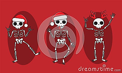 Set of objects skeleton illustration childrens winter new year Cartoon Illustration