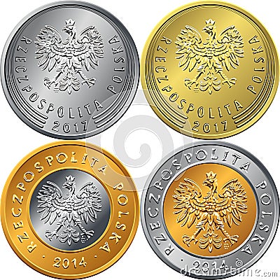 Set obverse Polish Money zloty coin Vector Illustration