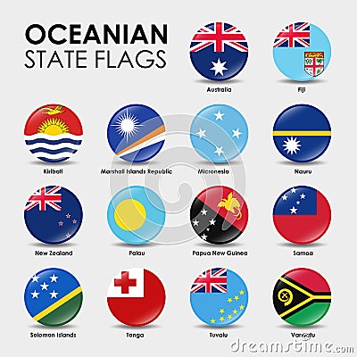 Set of Oceanian flags. Simple round-shaped flags Vector Illustration