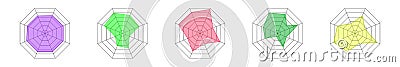 Set of octagon radar chart or spider graph templates isolated on white background. Method of comparing items on Vector Illustration