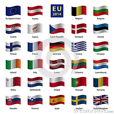 Set od European Union country flags Vector Illustration