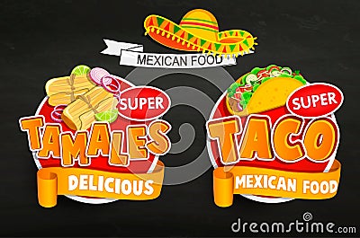 Set od traditional Mexican food logos, emblems. Vector Illustration