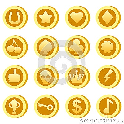Set of Casino Slot Machine Icons, shape. Game Gambling symbols, objects. Vector illustration Vector Illustration
