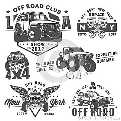 Set of off road car for emblems,logo,design and print. Vector Illustration