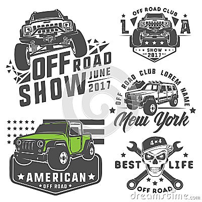 Set of off road car for emblems, logo, design and print. Vector Illustration