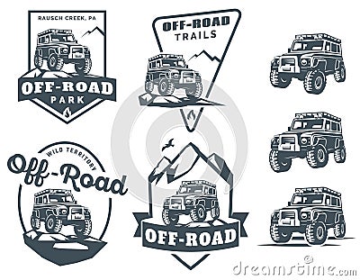 Set of off-road suv car logo. Vector Illustration