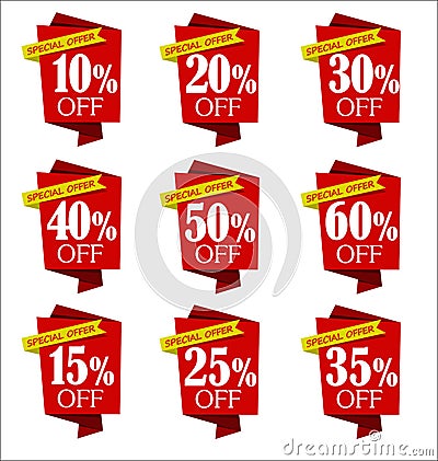Set of offers and sale discount red banners collection Vector Illustration