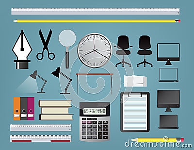 Set of office accessories Vector Illustration
