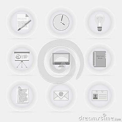 Set of office/business decent gray icons Stock Photo