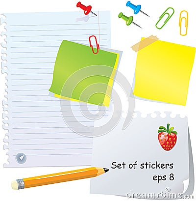 Set of office stationery - different paper peaces Vector Illustration