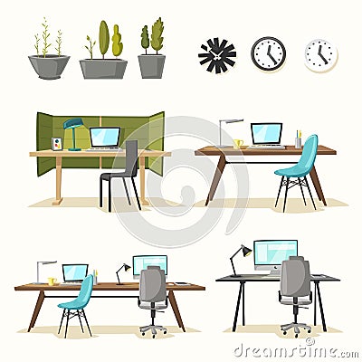 Set of office tables. Cartoon vector illustration. Vector Illustration