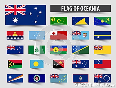 Set of official flags of Oceania . Floating flag design Vector Illustration