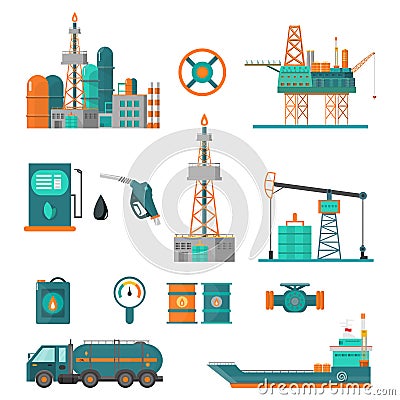 Set of oil industry extraction production and transportation oil Cartoon Illustration