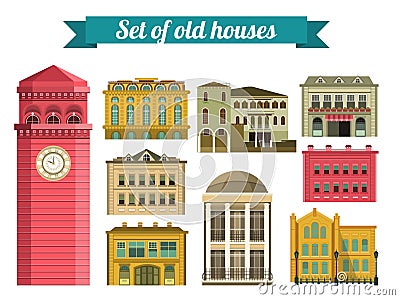 Set of Old Houses Vector Illustration